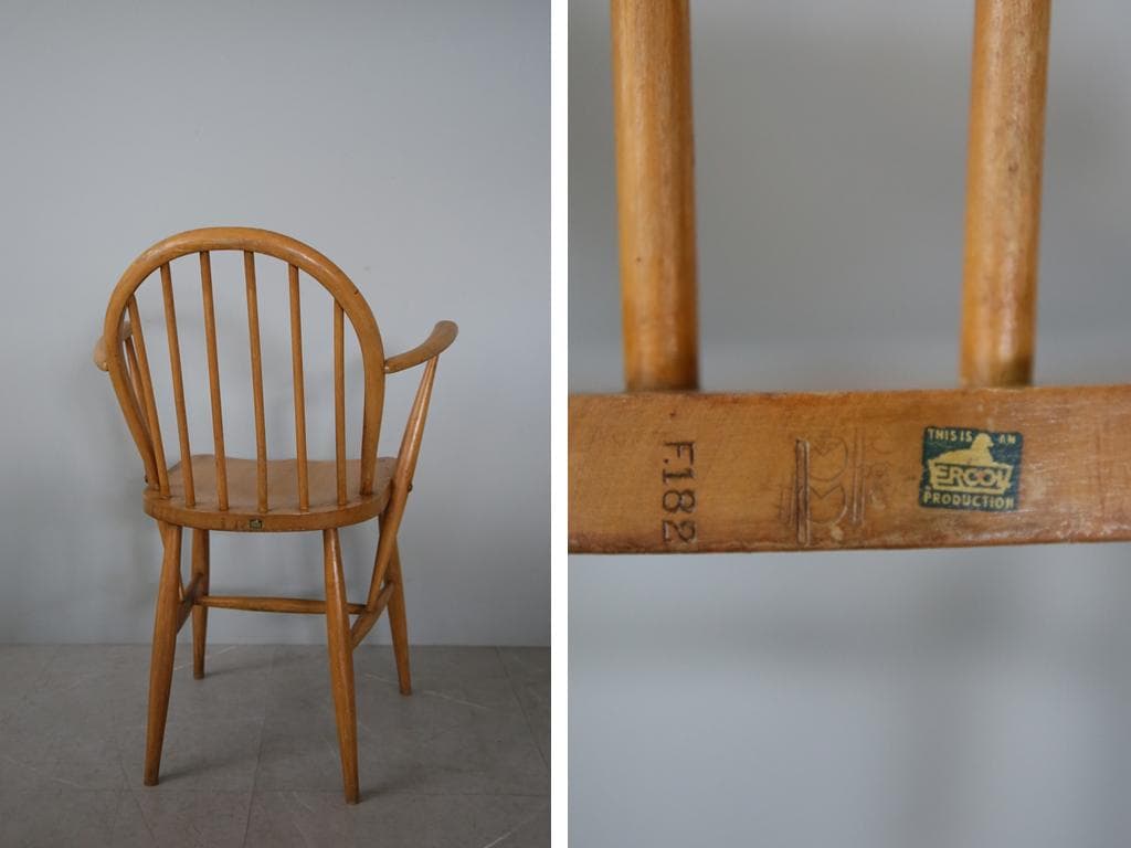 英国アンティークCC41製ERCOLアーコールアームチェア木製イス(91-257