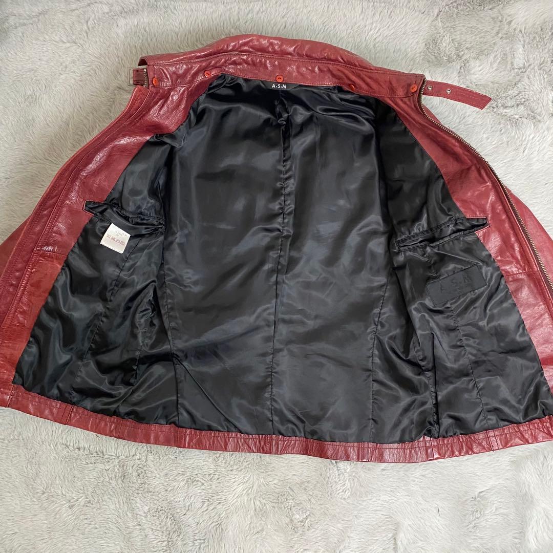 A.S.M レザージャケット 48 水牛革 赤 シングルライダース　Y2K