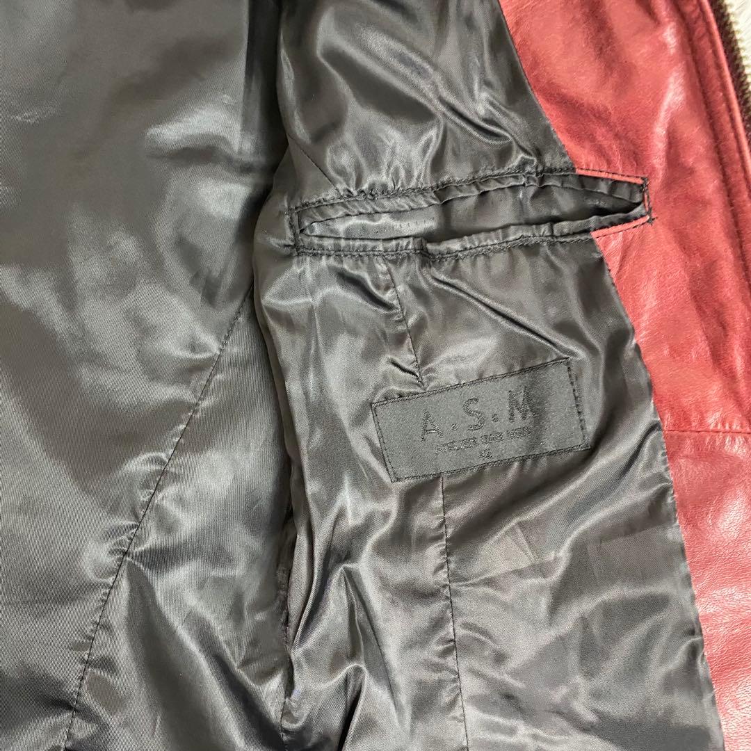 A.S.M レザージャケット 48 水牛革 赤 シングルライダース　Y2K