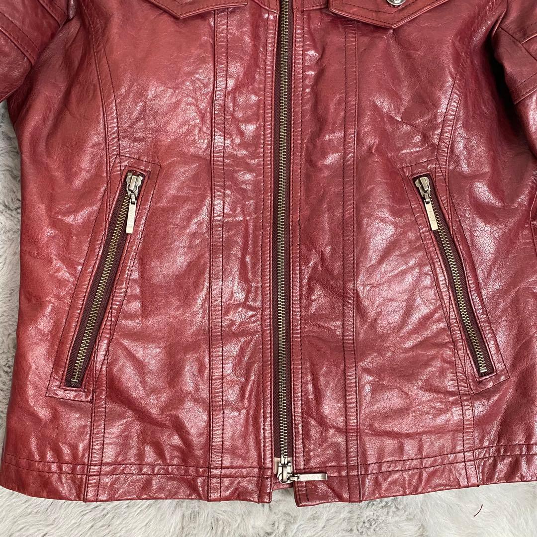A.S.M レザージャケット 48 水牛革 赤 シングルライダース　Y2K