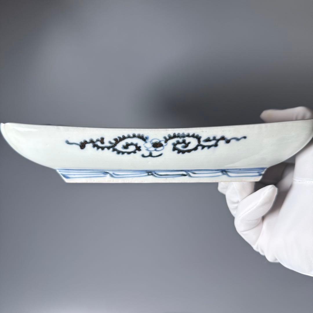 江戸中期　古伊万里　染付蛸唐草長皿　五客　冨貴長春　古器を楽しむ　料理屋