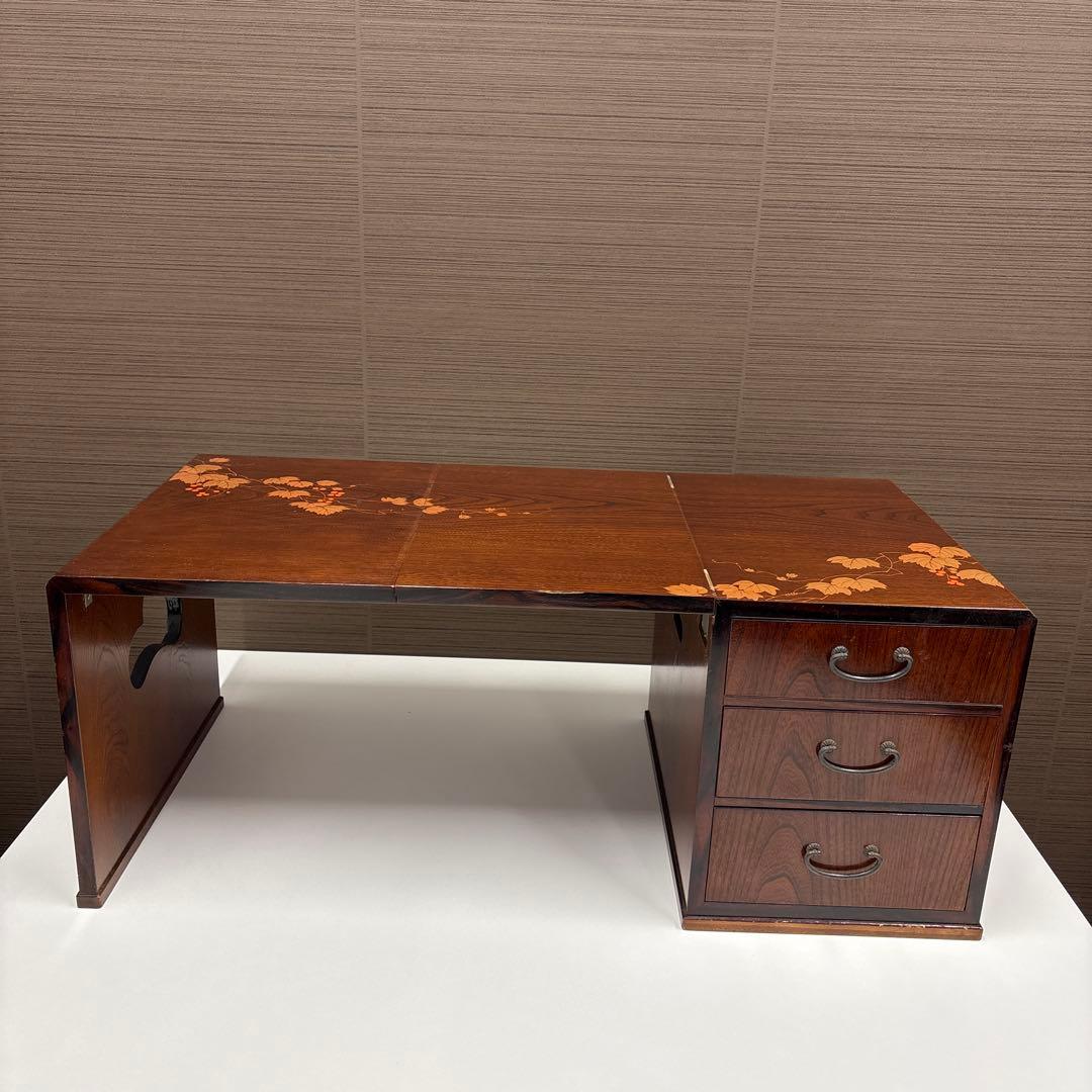 1080　木製3段引き出し小物入れ、折り畳み机