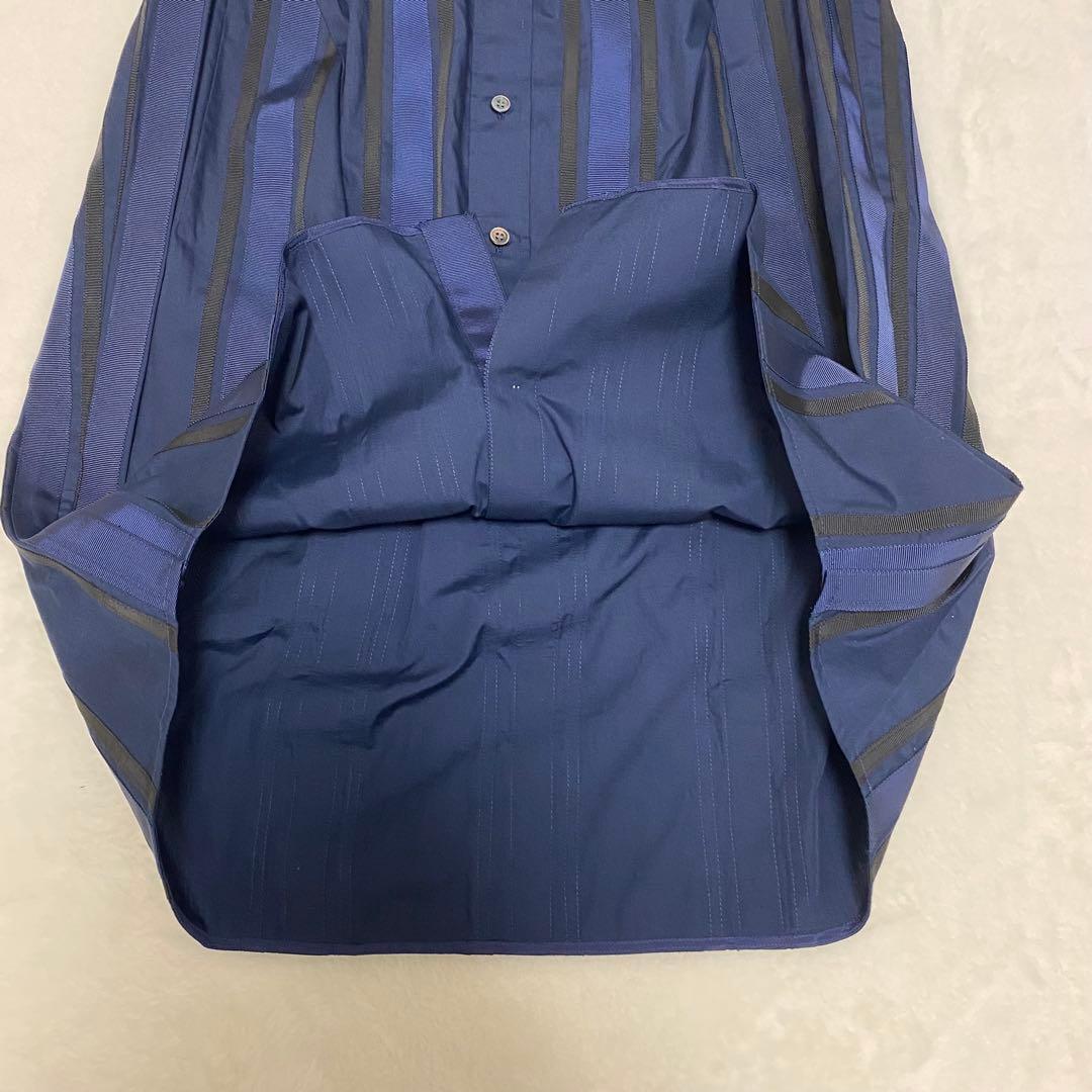 sacai サカイ テープデザイン ストライプ シャツワンピース ネイビー