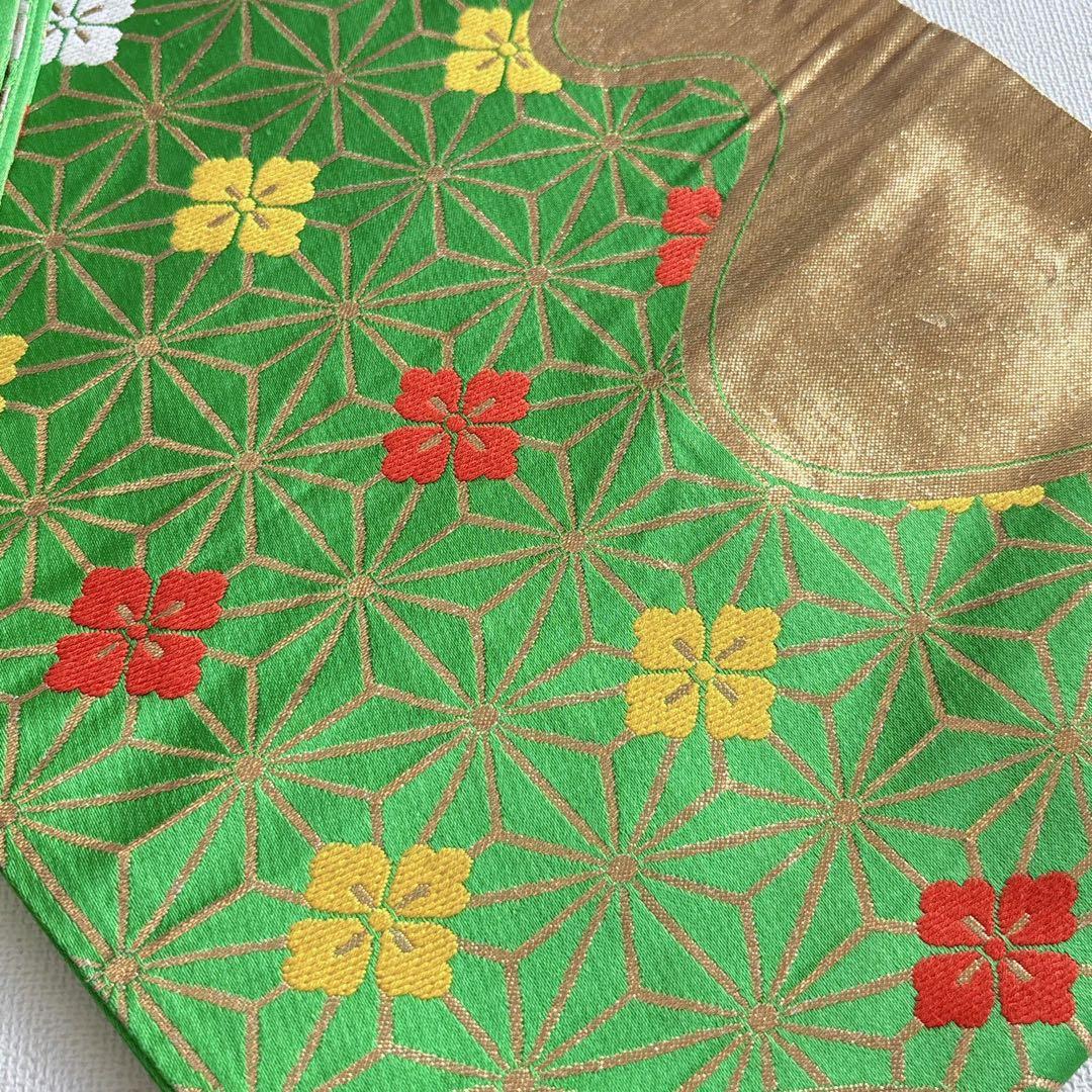 美品　フルセット　七五三７歳女児　ピンク地　袋帯緑　長襦袢付小物セット7290