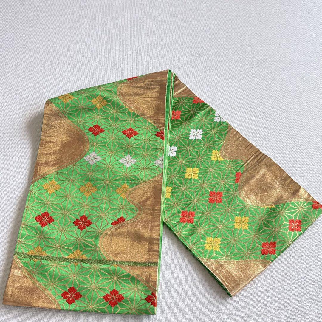 美品　フルセット　七五三７歳女児　ピンク地　袋帯緑　長襦袢付小物セット7290