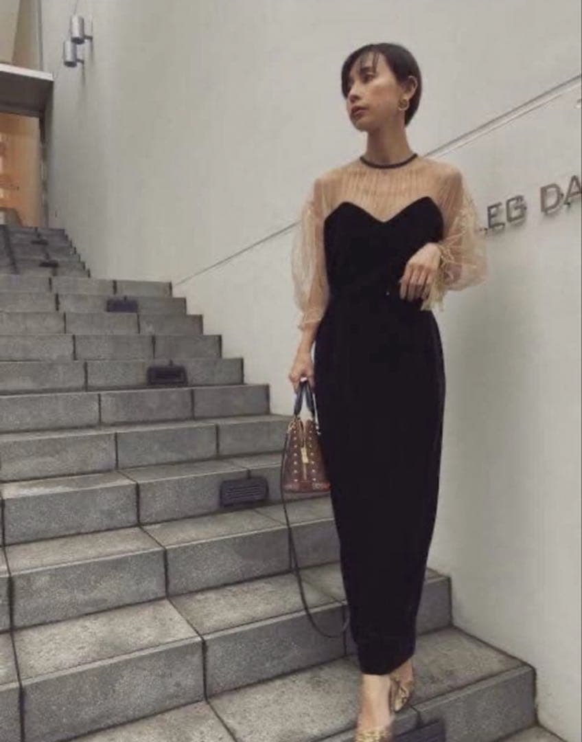 ワンピース Ameri Vintage TULLE SLEEVE TIGHT DRESS