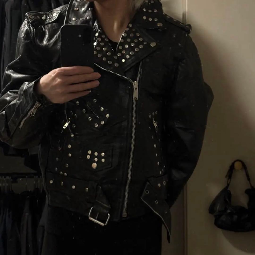 スタッズ装飾 ダブルライダースジャケット レザー 本革