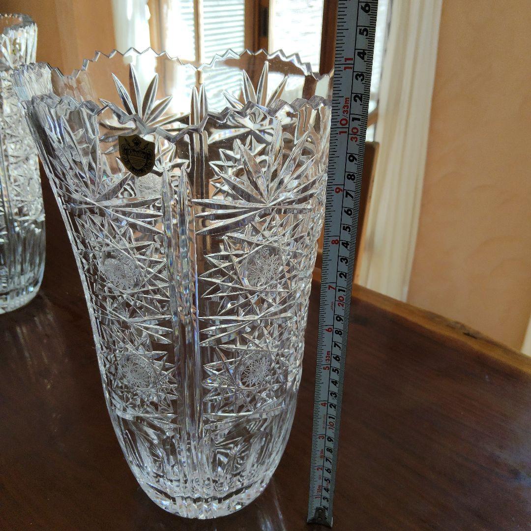 カメイクリスタル　Chevalier　カットガラス　大型花瓶　昭和ヴィンテージ