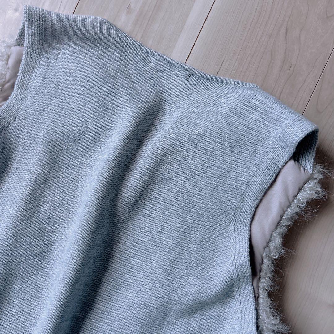 【未使用タグ付き】allureville フェイクファーコンビニットジレ グレー