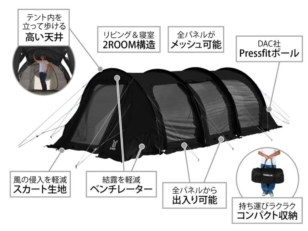 DOD カマボコテント3M ブラック（T5-689-BK）新品・未開封・送料込み