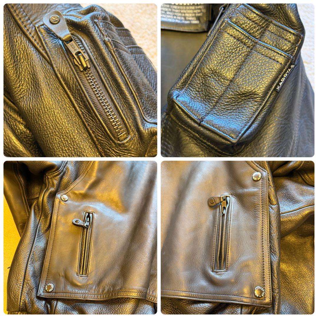 美品　カドヤ　レザーライダースジャケット　本革　XLサイズ　拡張機能付　黒