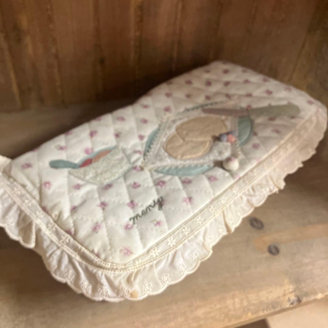 マニーの布物　コラージュキルティング蓋付き　カトラリーバスケットブルー