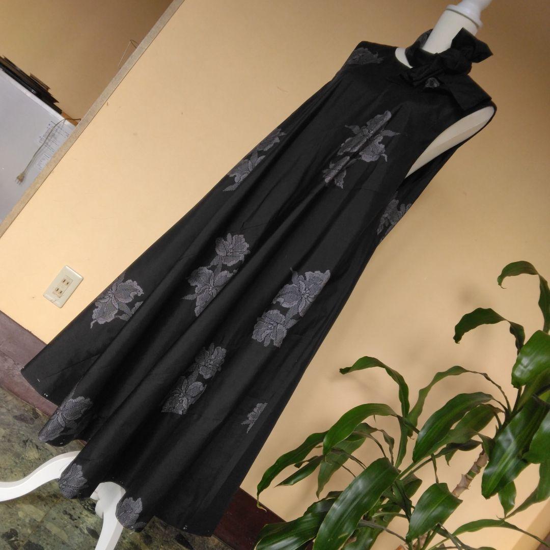 貴代美大島紬解き生地から、バイアス仕立てロングフレアーワンピース