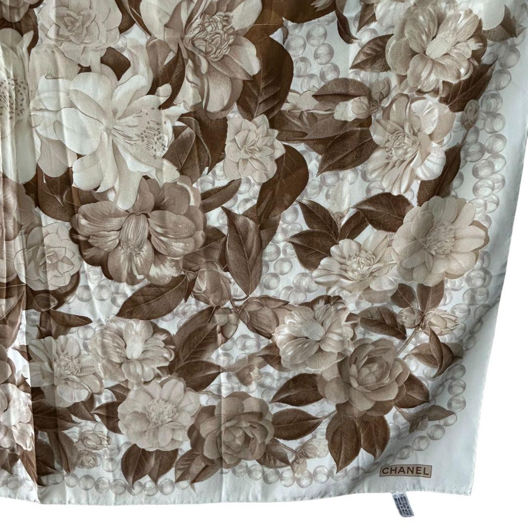CHANEL シャネル　パール　ローズ　ベージュ　シルク　スカーフ