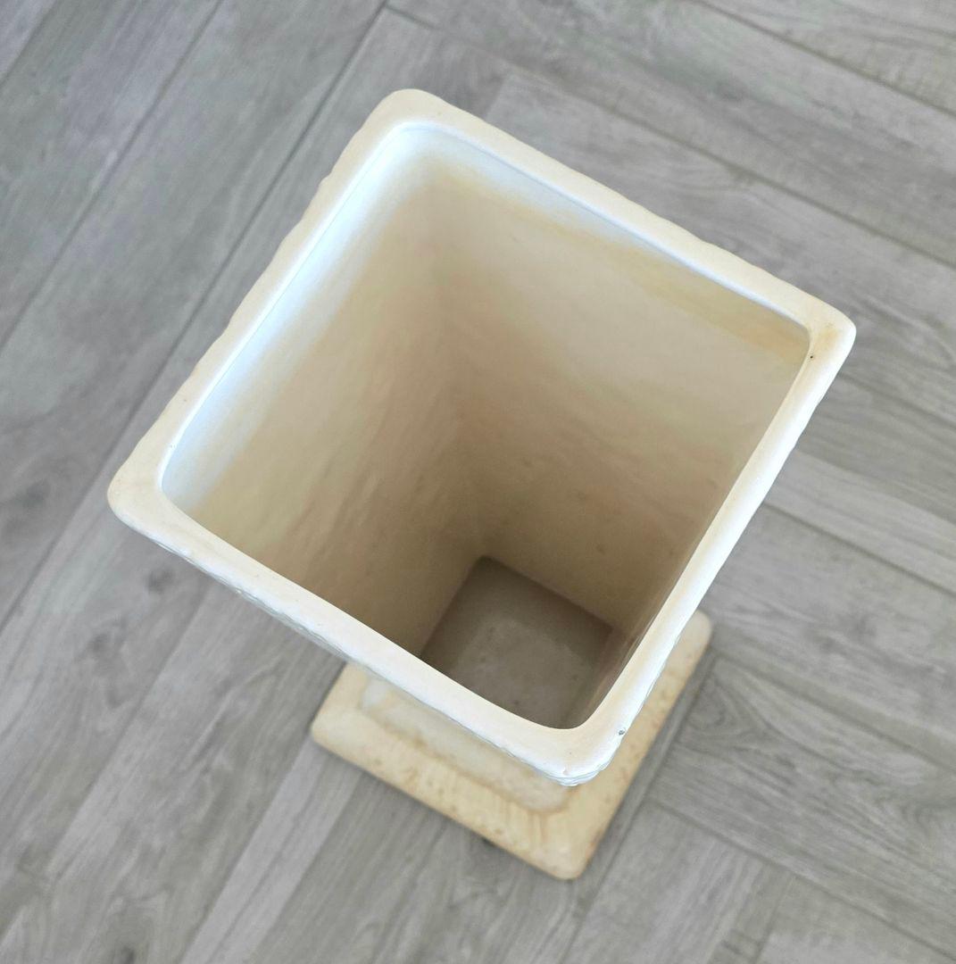 アイボリーホワイト陶器 四角形 大型 花瓶 傘立て イタリア輸入品