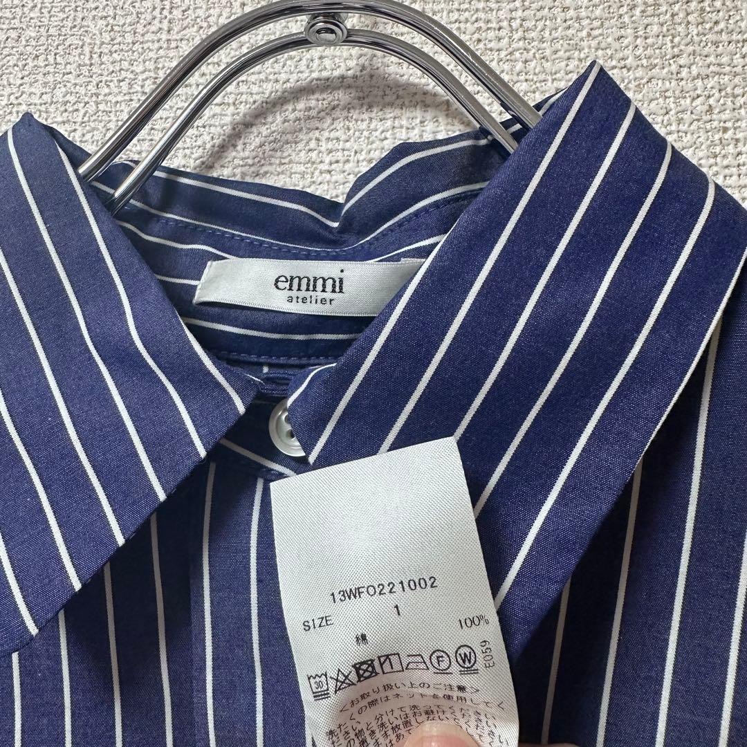 emmi atelier エミ ストライプ ボリュームワンピースネイビーほぼ新品