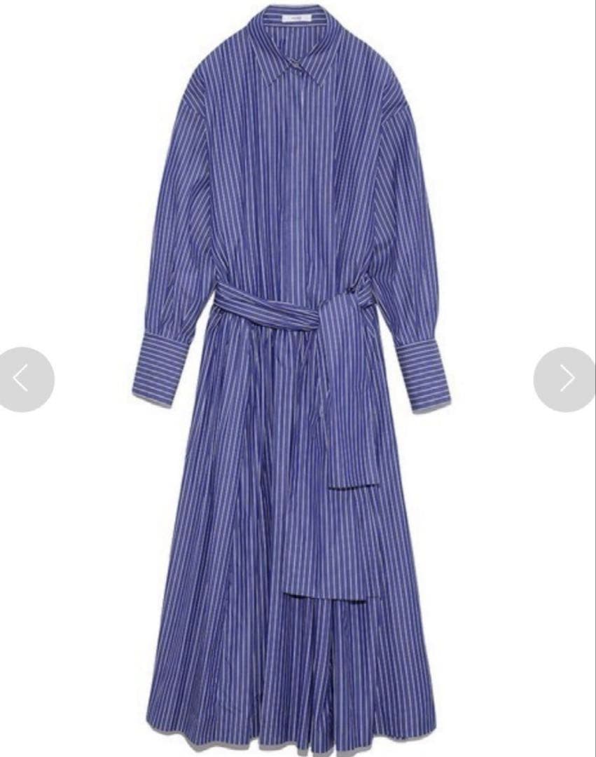 emmi atelier エミ ストライプ ボリュームワンピースネイビーほぼ新品