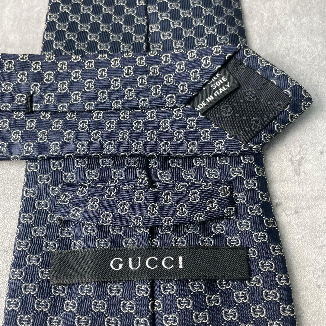 美品 GUCCI グッチ マイクロGG柄 総柄 ネクタイ ネイビー 紺