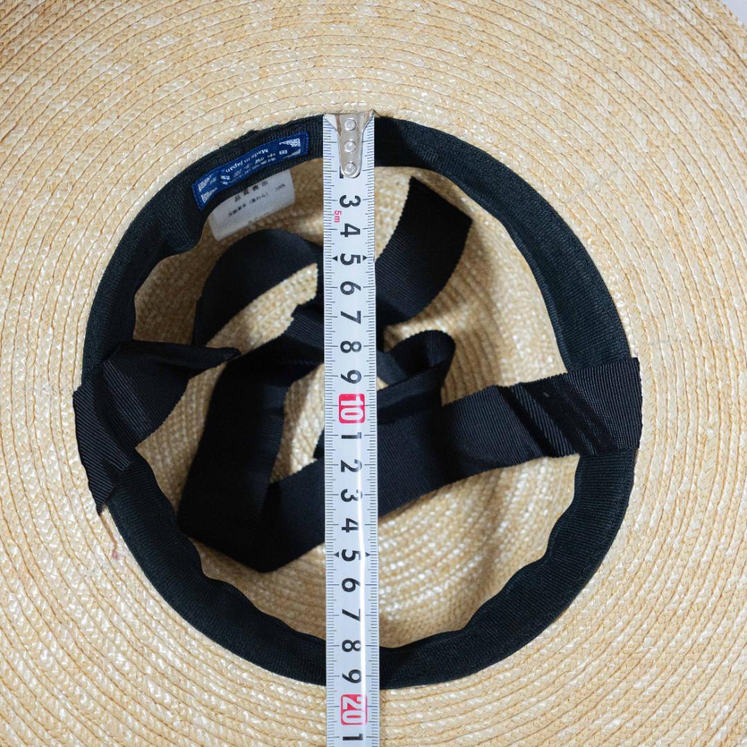 麦わら帽子 田中帽子 黒リボン カンカン帽