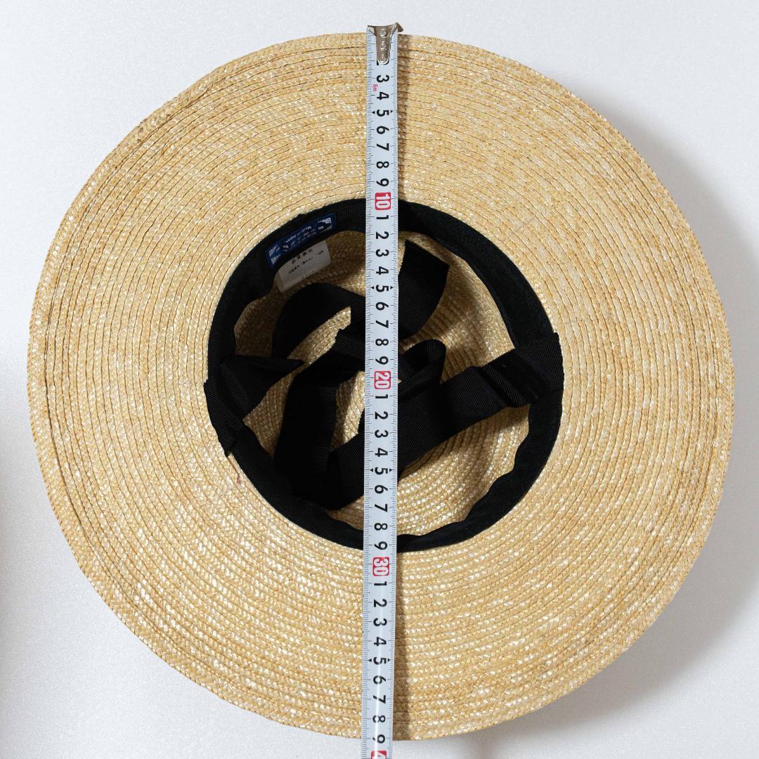 麦わら帽子 田中帽子 黒リボン カンカン帽