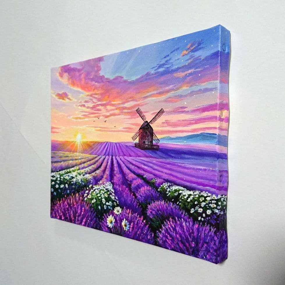 【夕焼けラベンダー】アクリル画 F3 風景画 絵画