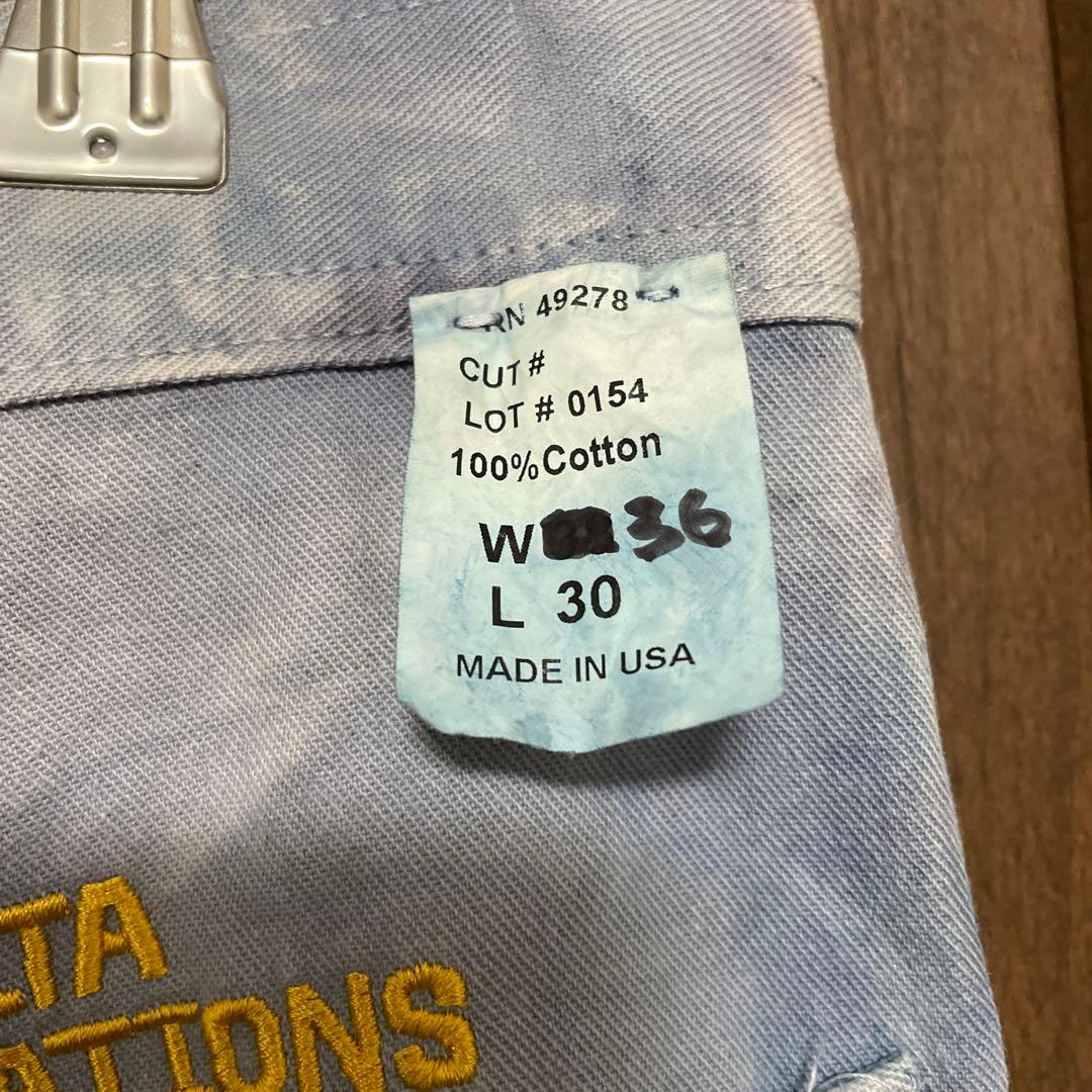 USA製 ザアラメダクラブ ハンドダイ ダブルニーペインターパンツ W36 青灰