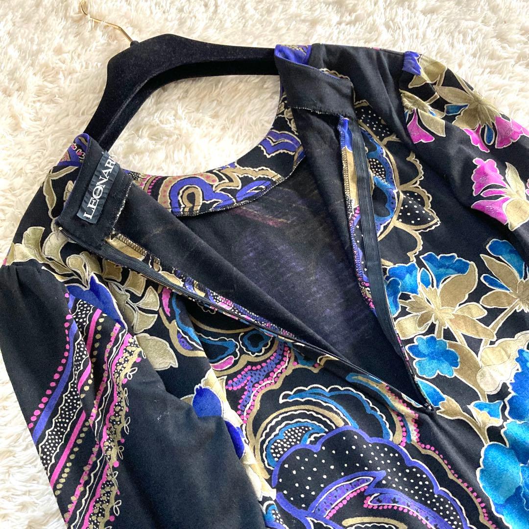 【極美品】レオナール ボタニカル フラワートリム ペイズリー ロングワンピース