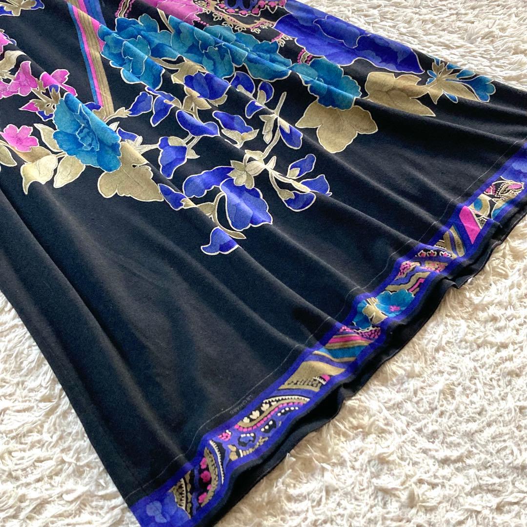 【極美品】レオナール ボタニカル フラワートリム ペイズリー ロングワンピース