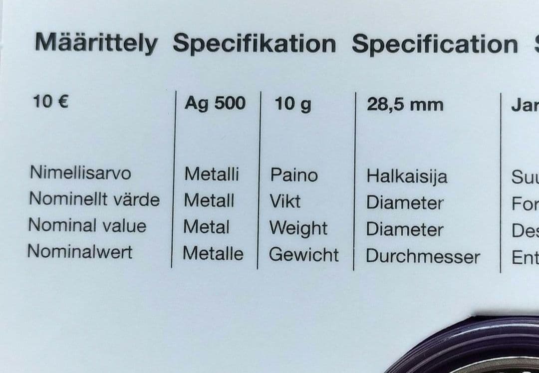 フィンランド　「ムーミン」トーベ・ヤンソン生誕100周年記念銀貨