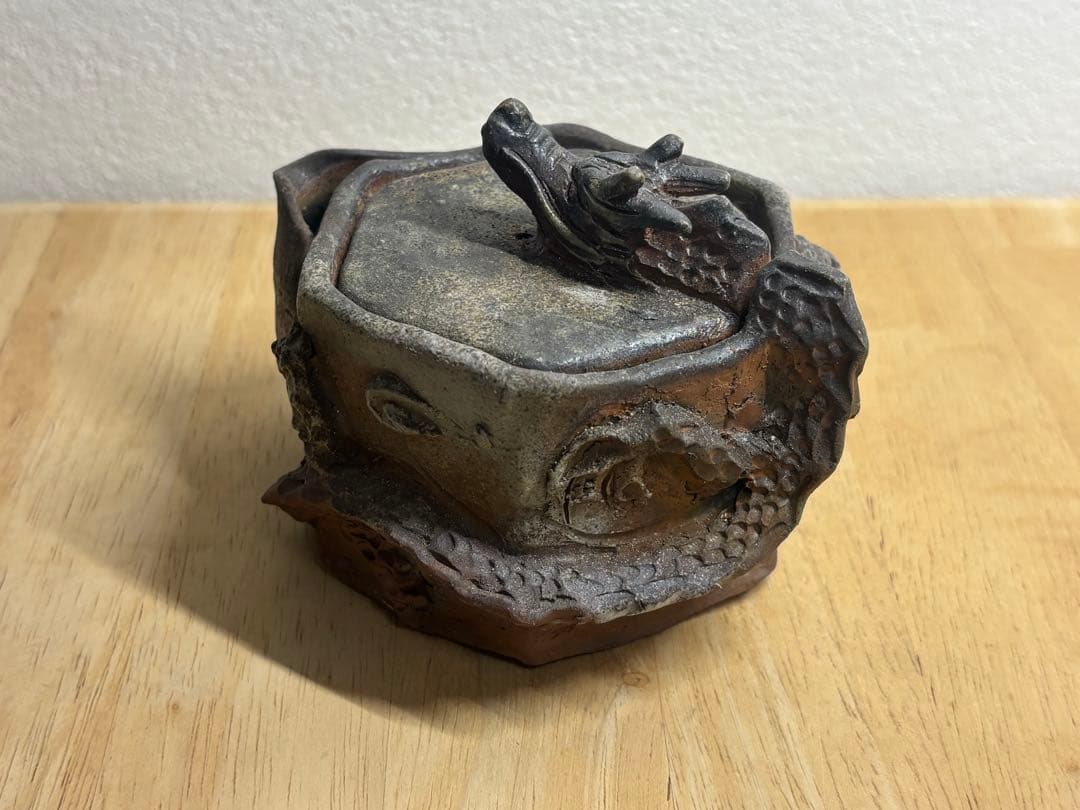 121.備前焼 宝瓶 登り窯 龍 りゅう 六角 手びねり 急須