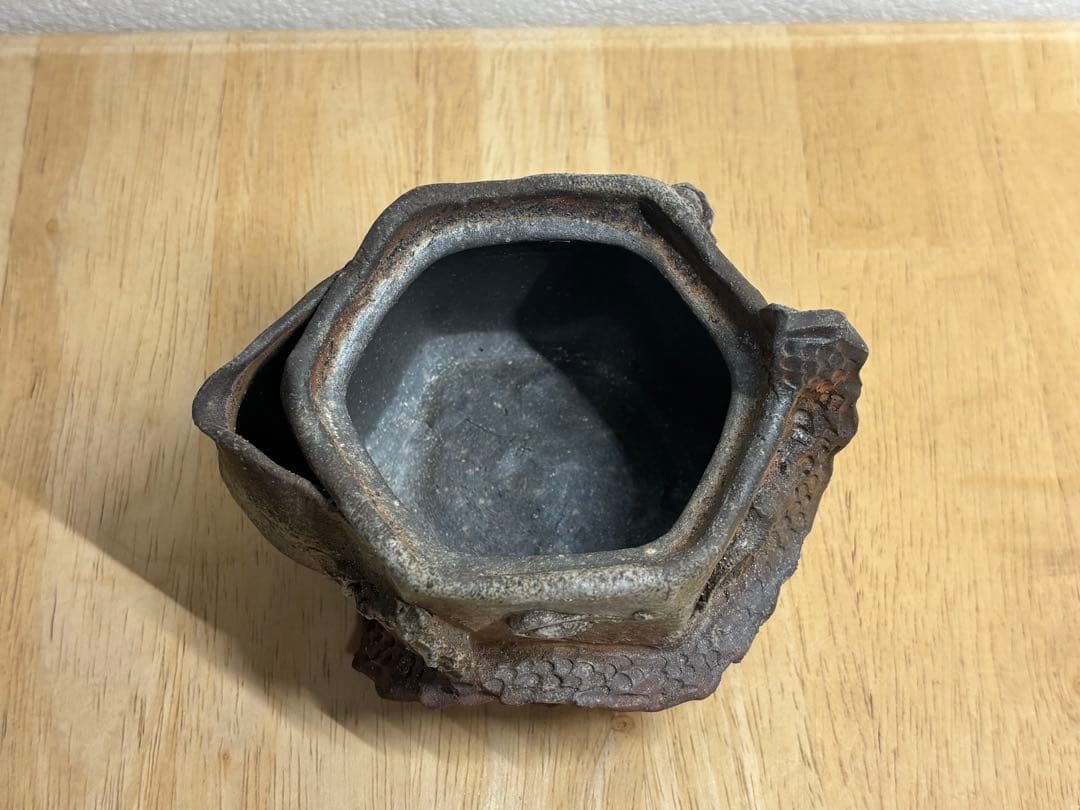 121.備前焼 宝瓶 登り窯 龍 りゅう 六角 手びねり 急須