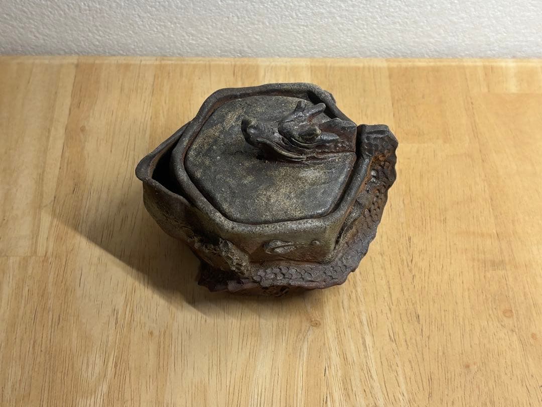 121.備前焼 宝瓶 登り窯 龍 りゅう 六角 手びねり 急須