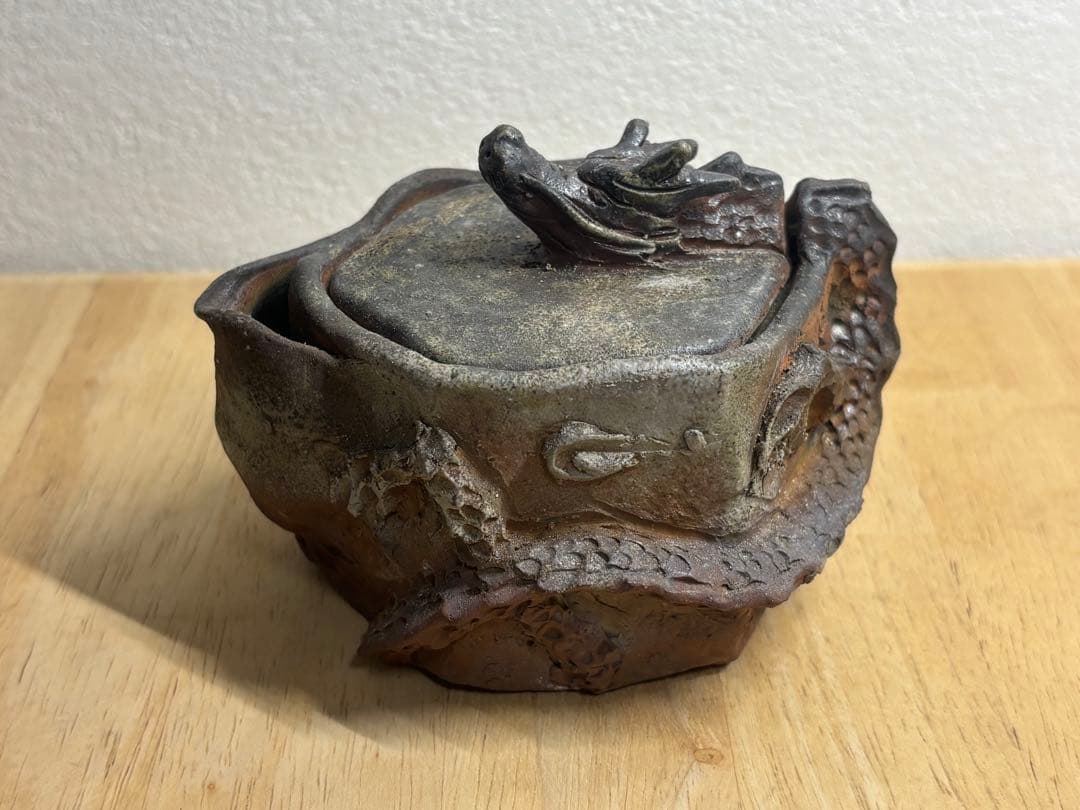 121.備前焼 宝瓶 登り窯 龍 りゅう 六角 手びねり 急須