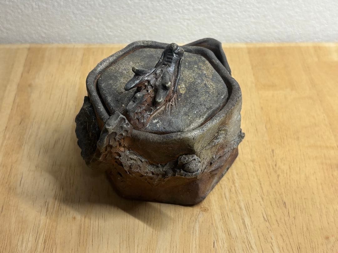 121.備前焼 宝瓶 登り窯 龍 りゅう 六角 手びねり 急須