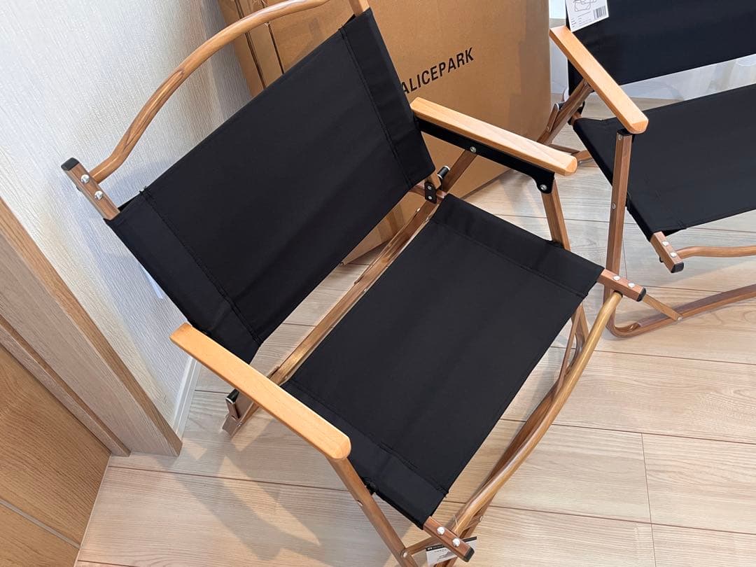 アリスパーク アルミフォールディングチェア 2脚セット 木目ブラック コールマン