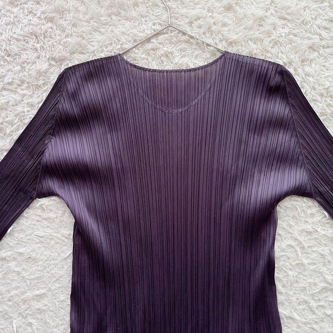 プリーツプリーズ ロングワンピース マキシ丈 長袖 パープル 3サイズ