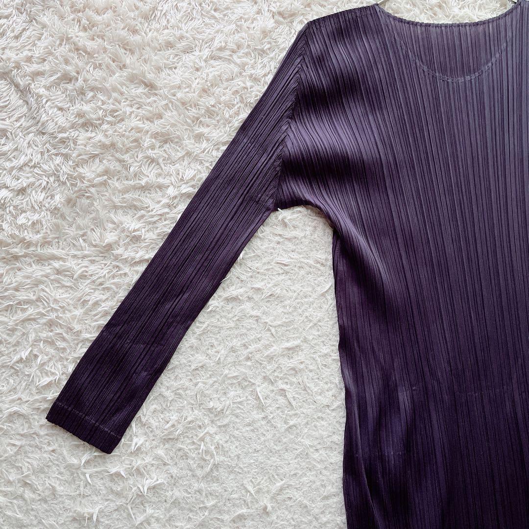 プリーツプリーズ ロングワンピース マキシ丈 長袖 パープル 3サイズ