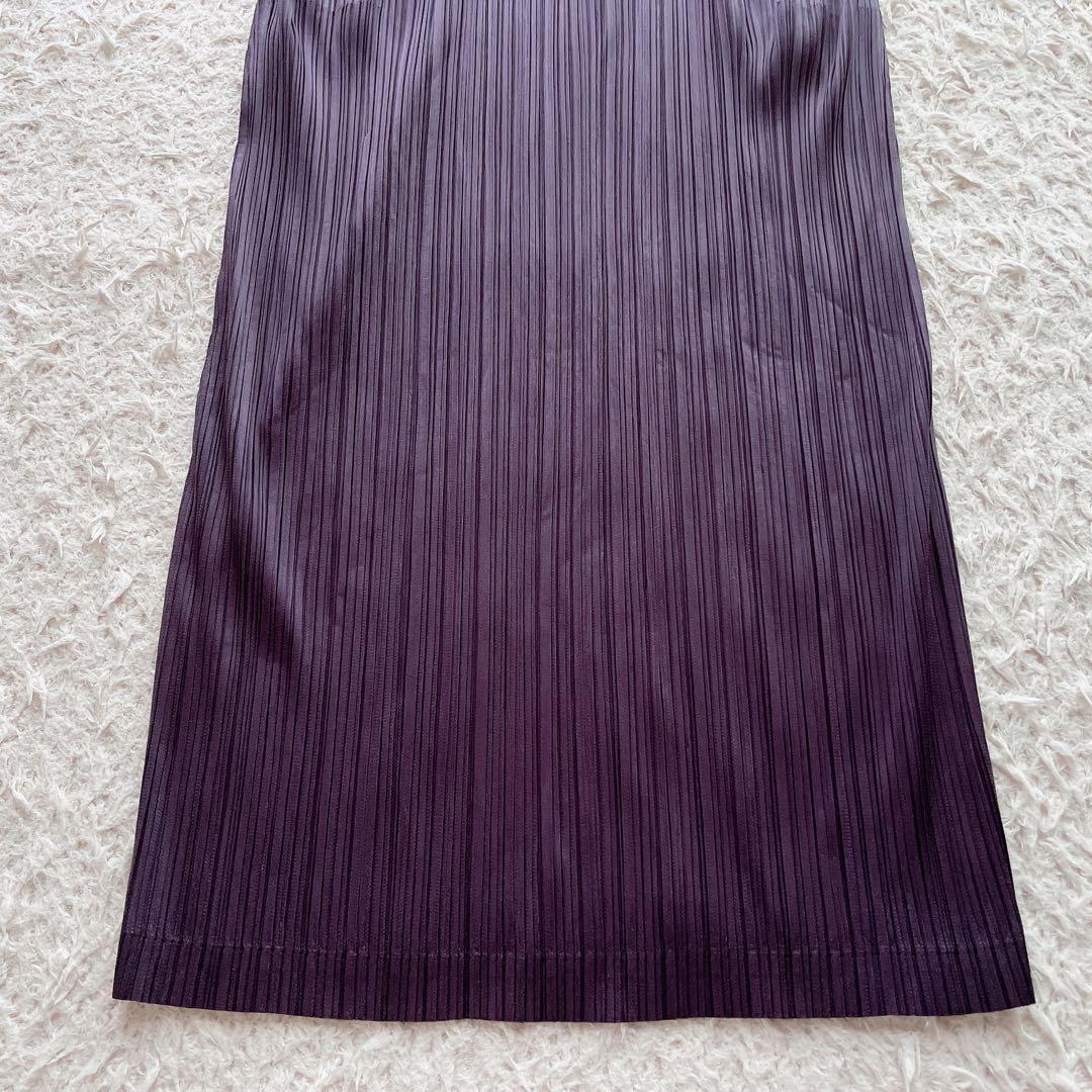 プリーツプリーズ ロングワンピース マキシ丈 長袖 パープル 3サイズ