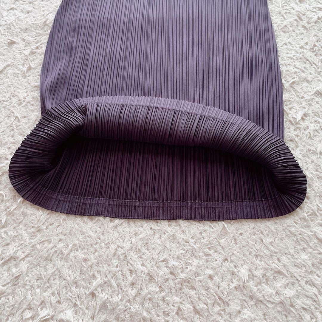 プリーツプリーズ ロングワンピース マキシ丈 長袖 パープル 3サイズ