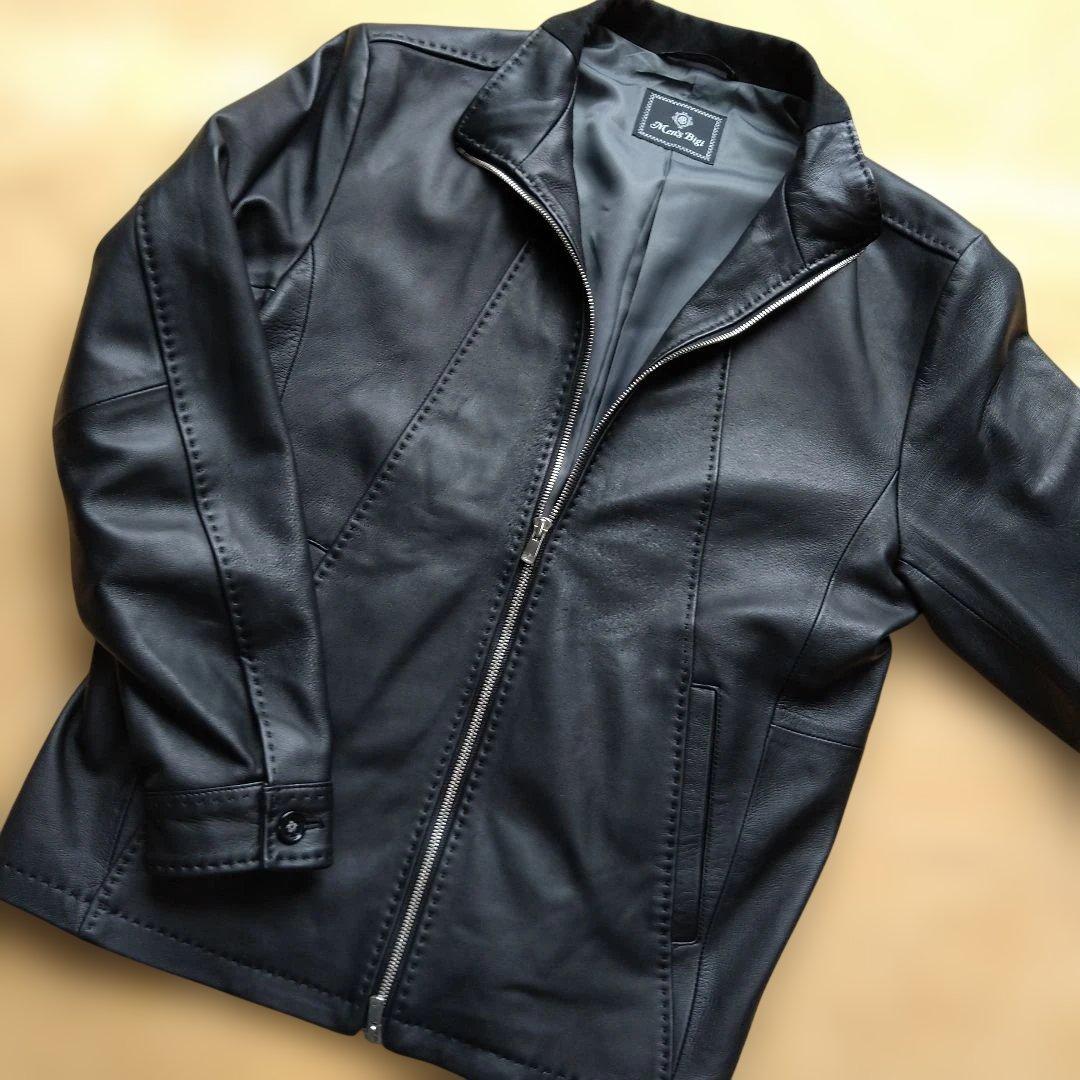 メンズビギ ブラック ラムレザーシングルライダースジャケット L