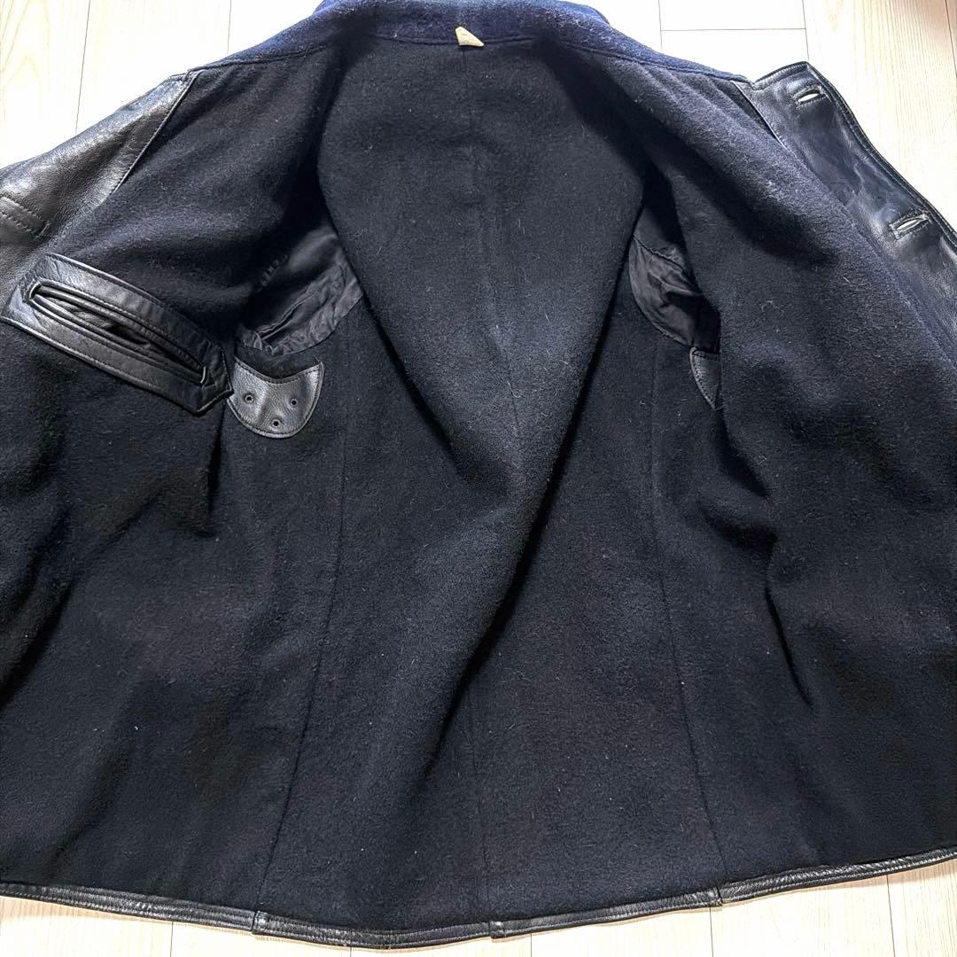 極上　50〜60s コルビジェジャケット レザー　フランス　ウール襟　ネイビー