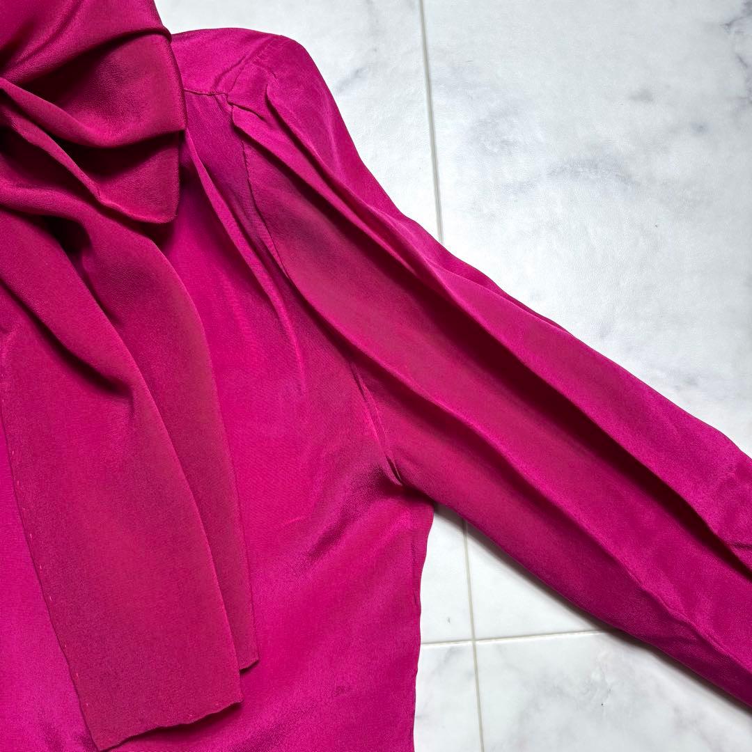 クリスチャンディオール ボウタイブラウス シルク100% ロゴボタン S