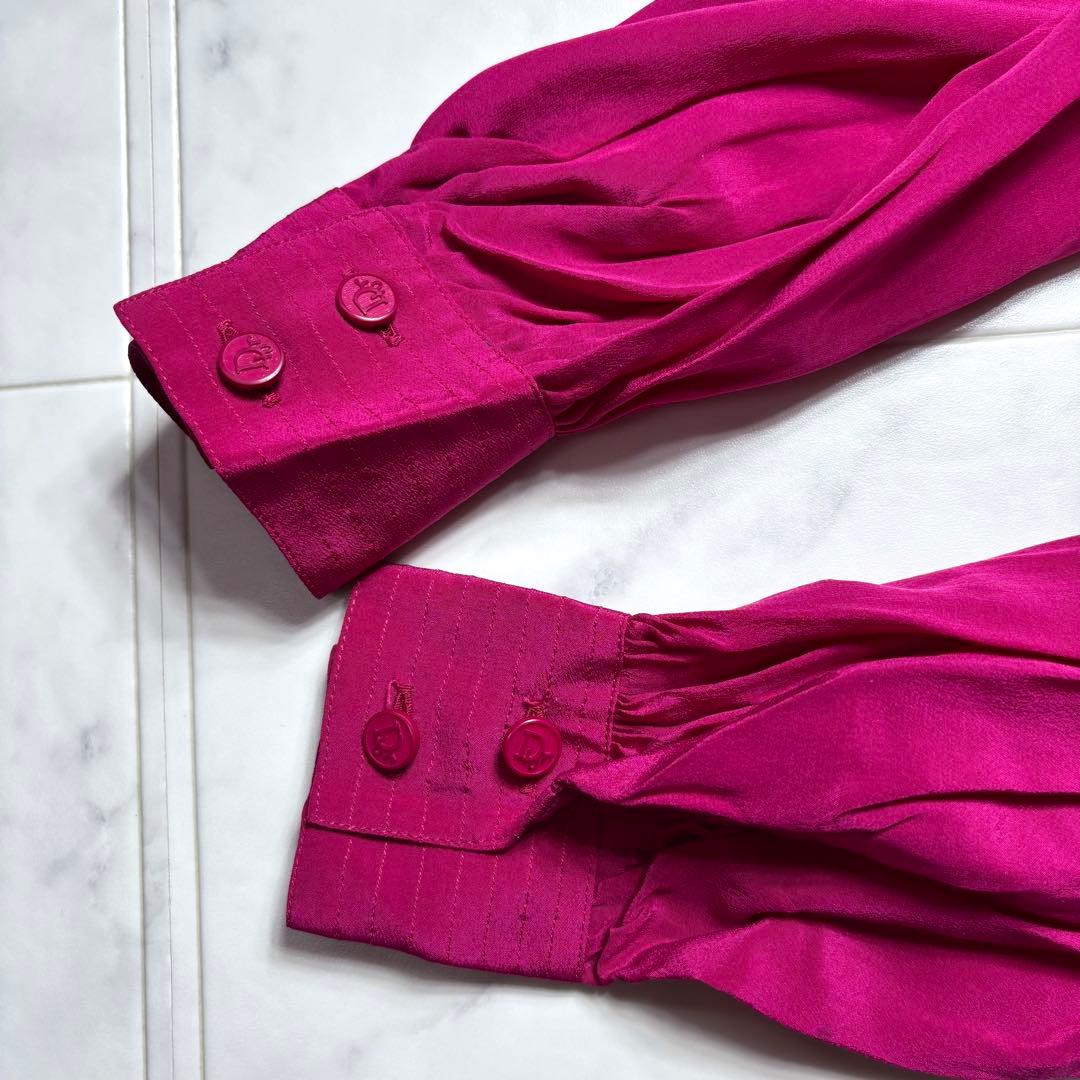 クリスチャンディオール ボウタイブラウス シルク100% ロゴボタン S