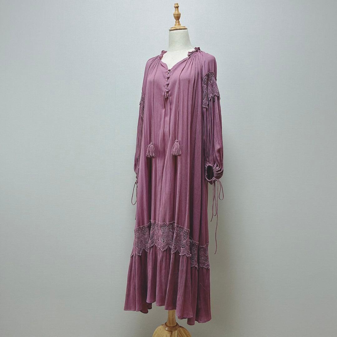 エトレトウキョウ　スカラップレースマキシワンピース　楊柳　Aライン　パープル　F