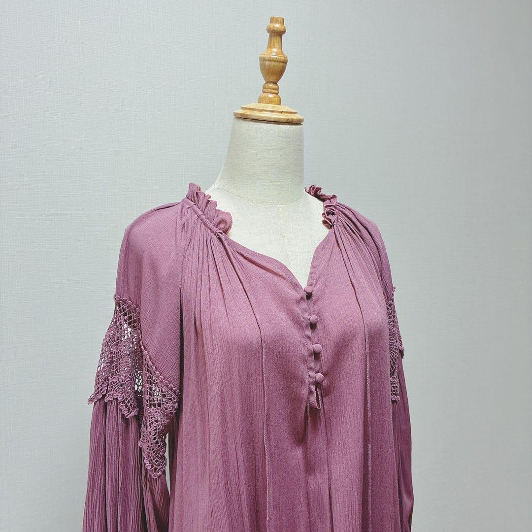 エトレトウキョウ　スカラップレースマキシワンピース　楊柳　Aライン　パープル　F