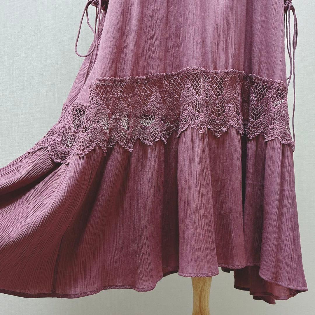 エトレトウキョウ　スカラップレースマキシワンピース　楊柳　Aライン　パープル　F