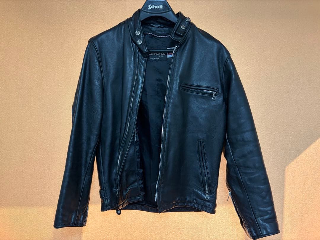 Schott ブラックレザーシングルライダース 38
