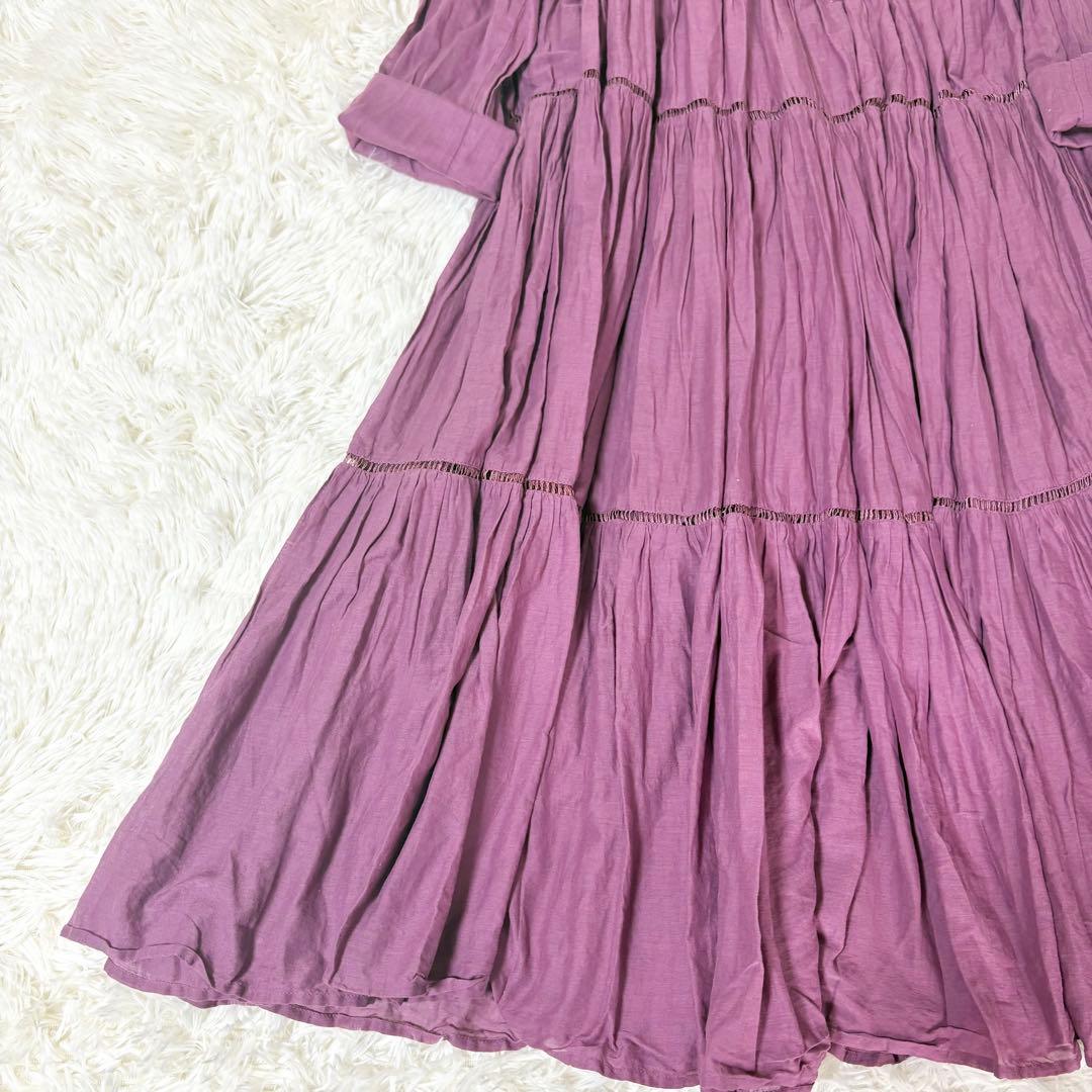 美品✨秋冬カラー ヌキテパ　コットンボイル ティアード マキシドレス ギャザー