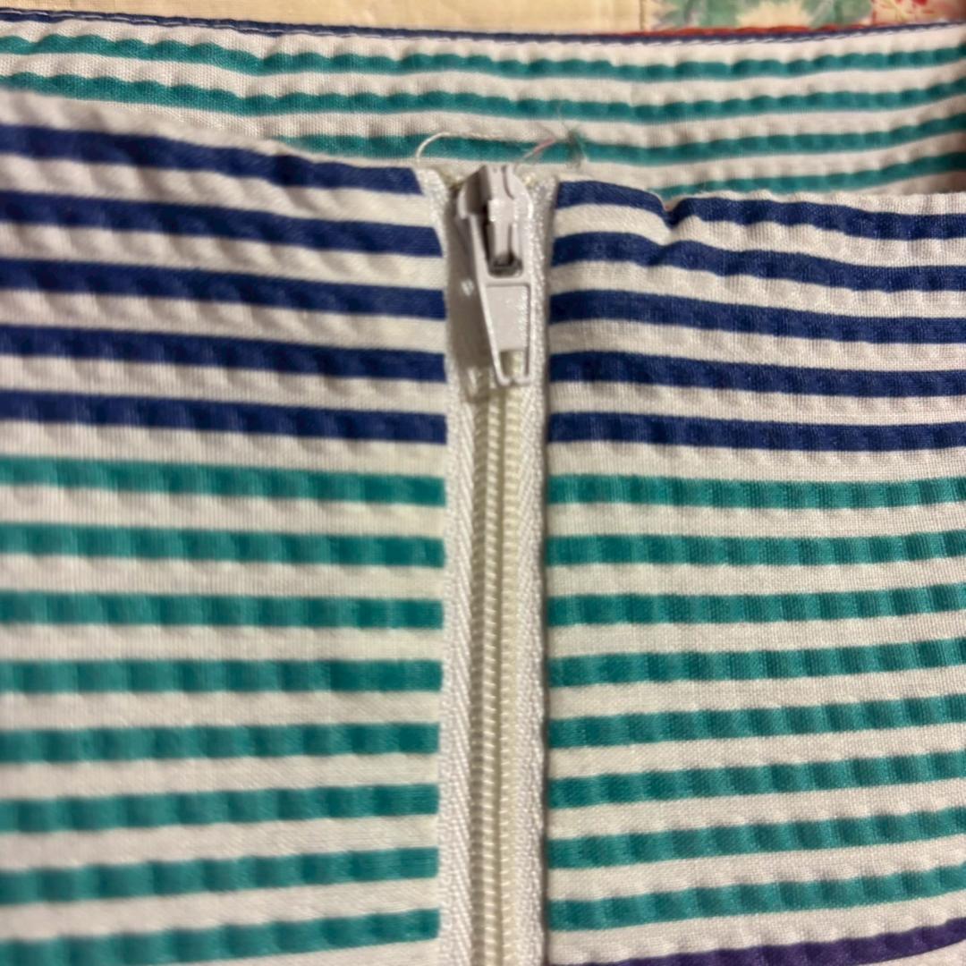 US vintage マルチカラー ボーダー シアサッカー　ワンピース　Q219