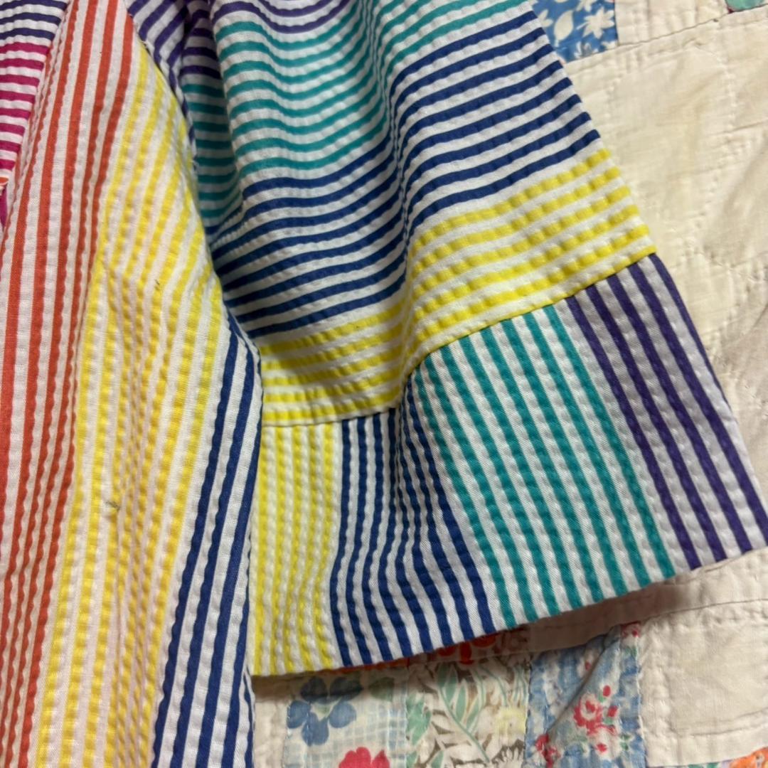 US vintage マルチカラー ボーダー シアサッカー　ワンピース　Q219